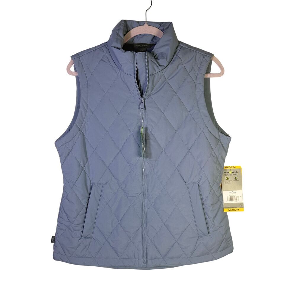 Free Country Women’s FreeCycle Quilted Vest Stonewash Blue Size M NWT